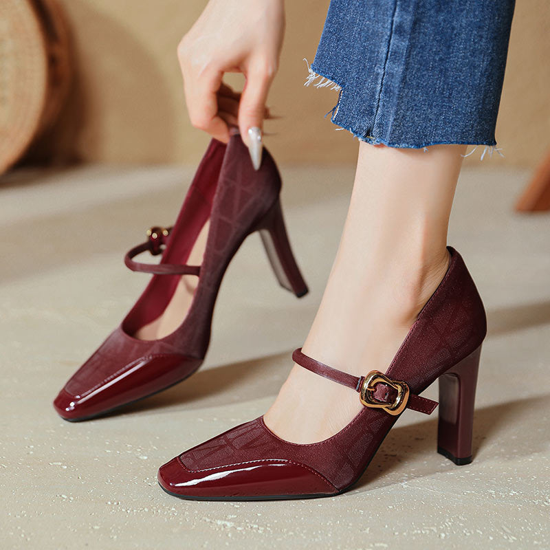 Damen elegante Mary Jane Pumps mit robustem Blockabsatz