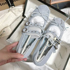 Damen Ballerinas mit doppeltem Riemendesign und zartem Schleifendetail
