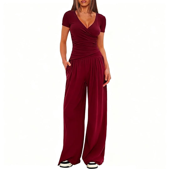Damen Eleganter Wickel-Jumpsuit mit weitem Bein und modischen Details R&B