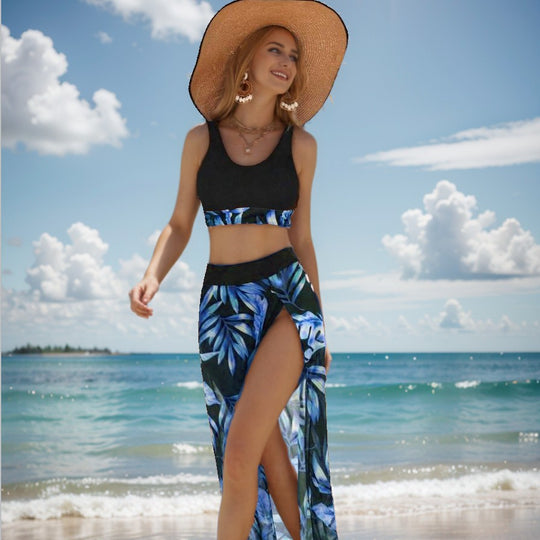 Damen Bikini-Set mit elegantem Crop-Top und floralem Maxiröcken R&B