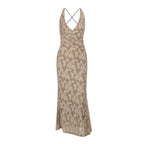 Damen figurbetontes Maxikleid mit floralem Muster und tiefem V-Ausschnitt EB