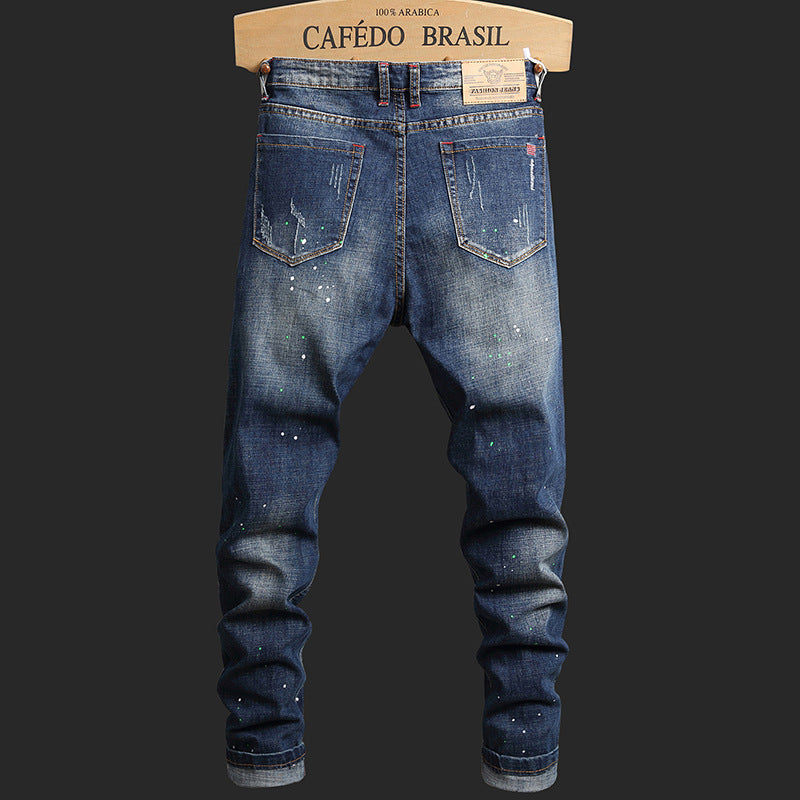 Herren Ripped Denim-Jeans mit kontrastierenden Details und schmalem Schnitt R&B