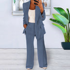Damen elegantes und lockeres Blazerset mit weiten Hosen