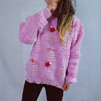 Damen festlicher Pullover mit kreativen Weihnachtsmotiven und strukturiertem Design R&B