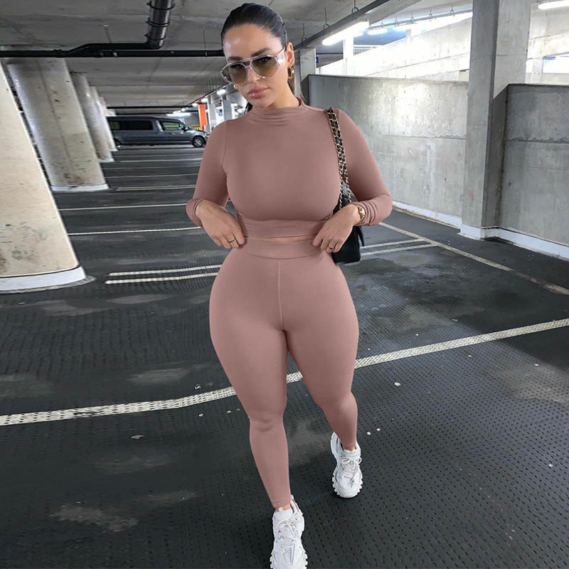 Damen Sportliches Set mit hochgeschlossenem Oberteil und enganliegenden Leggings R&B