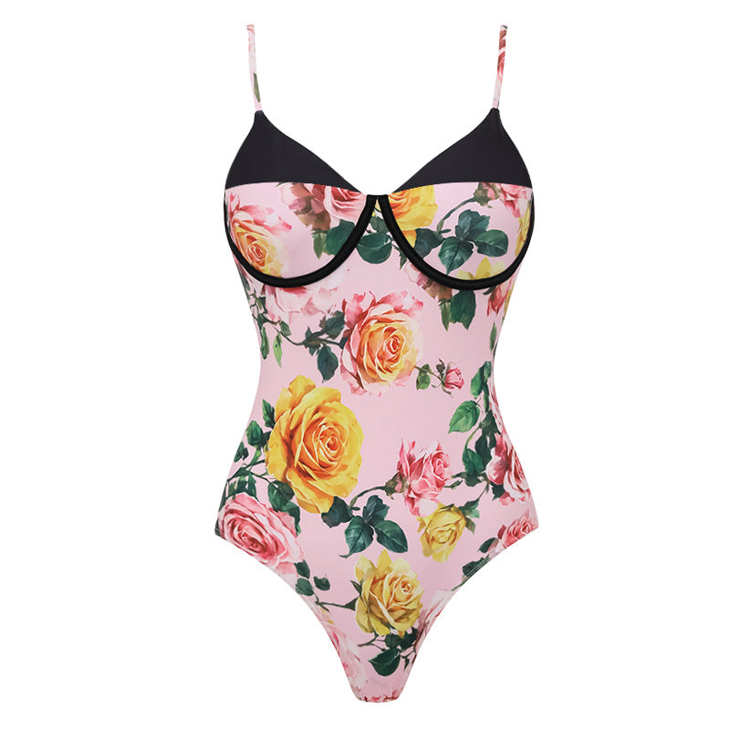 Damen Einseitiger Badeanzug mit floralem Drapierungsdesign R&B