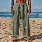 Herren lässige Strandhose mit elastischem Bund und buntem Stickdesign R&B