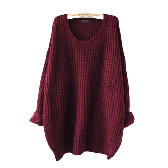 Damen Grobstrickpullover mit weiten Ärmeln und tiefem Rundhalsausschnitt R&B