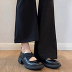 Damen elegante Plateauschuhe mit metallischer Oberfläche und modischem Überkreuz-Riemen R&B