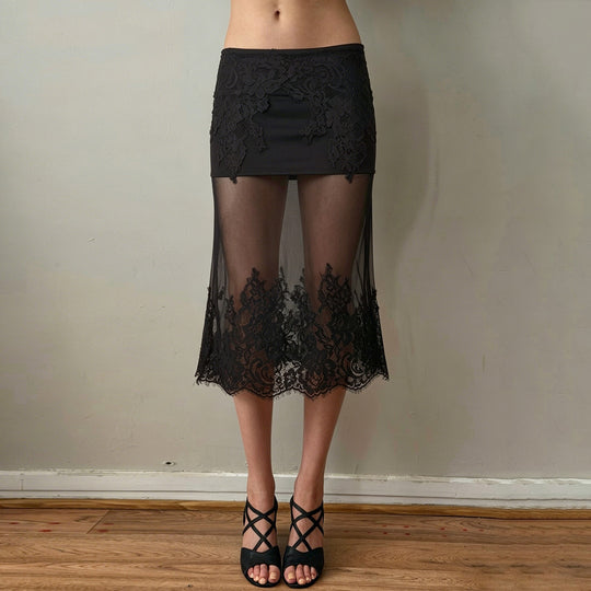 Damen Spitzenrock mit transparentem Unterkleid und verzierten Rüschen R&B