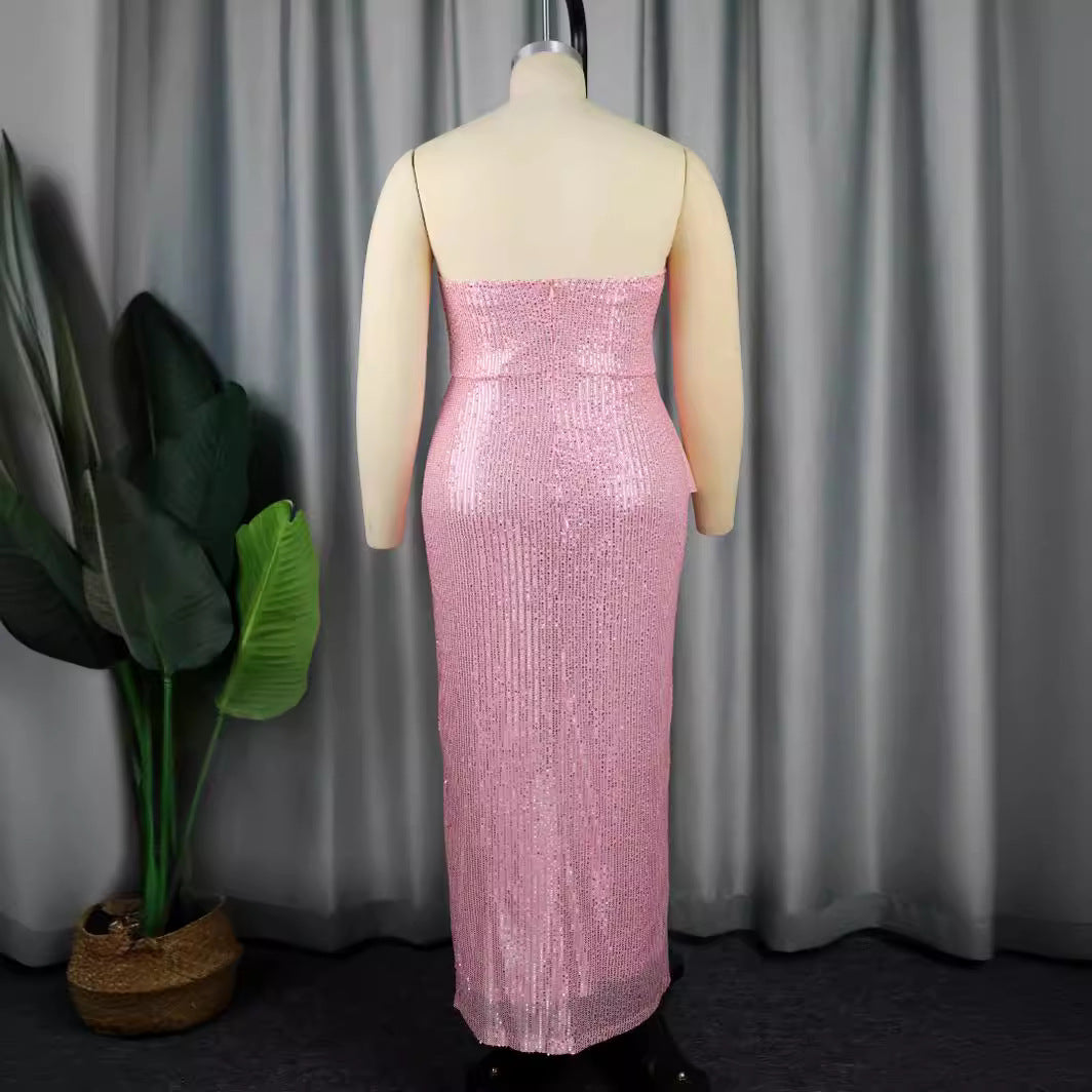 Damen Glitzerndes Abendkleid mit asymmetrischem Design und imposanter Schleifenapplikation R&B