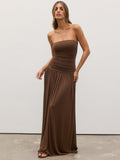 Damen Maxikleid mit raffiniertem gerafftem Oberteil und fließendem Rock R&B