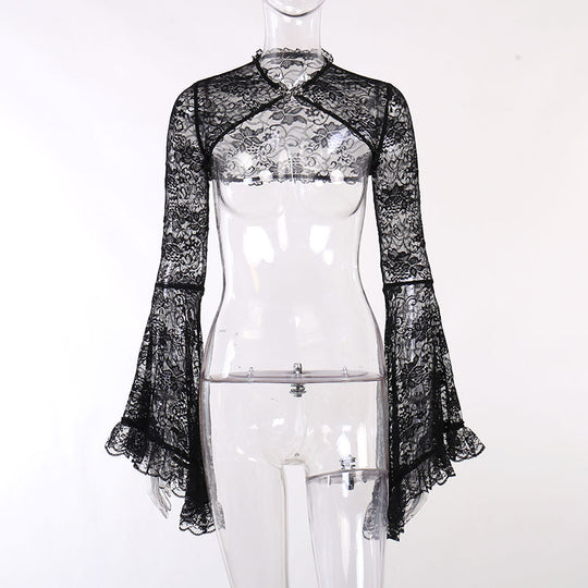 Damen figurbetonte Bluse mit Rüschendetails und Schnürung R&B