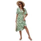 Damen Midi-Kleid mit V-Ausschnitt und voluminösen Ärmeln R&B