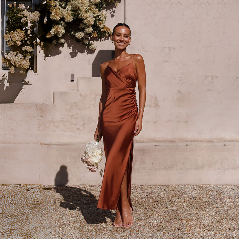 Damen Elegantes Abendkleid mit asymmetrischem Schnitt und seidigem Glanz R&B