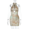 Damen Halterkleid mit tiefem V-Ausschnitt und transparenten Details R&B