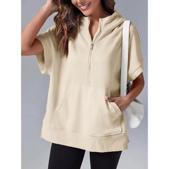 Damen Lässiger Kapuzenpullover mit Reißverschluss und praktischen Taschen R&B