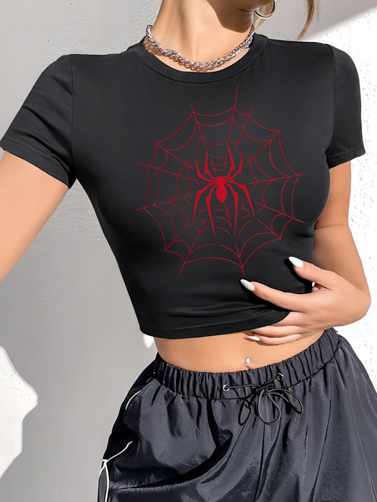 Damen Crop-T-Shirt mit kreativem Totenkopf-Design und figurbetontem Schnitt R&B
