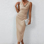 Damen ärmelloses Midikleid mit elegantem Wasserfallausschnitt R&B