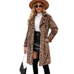 Damen Flauschiger Leoparden-Mantel mit elegantem Revers R&B