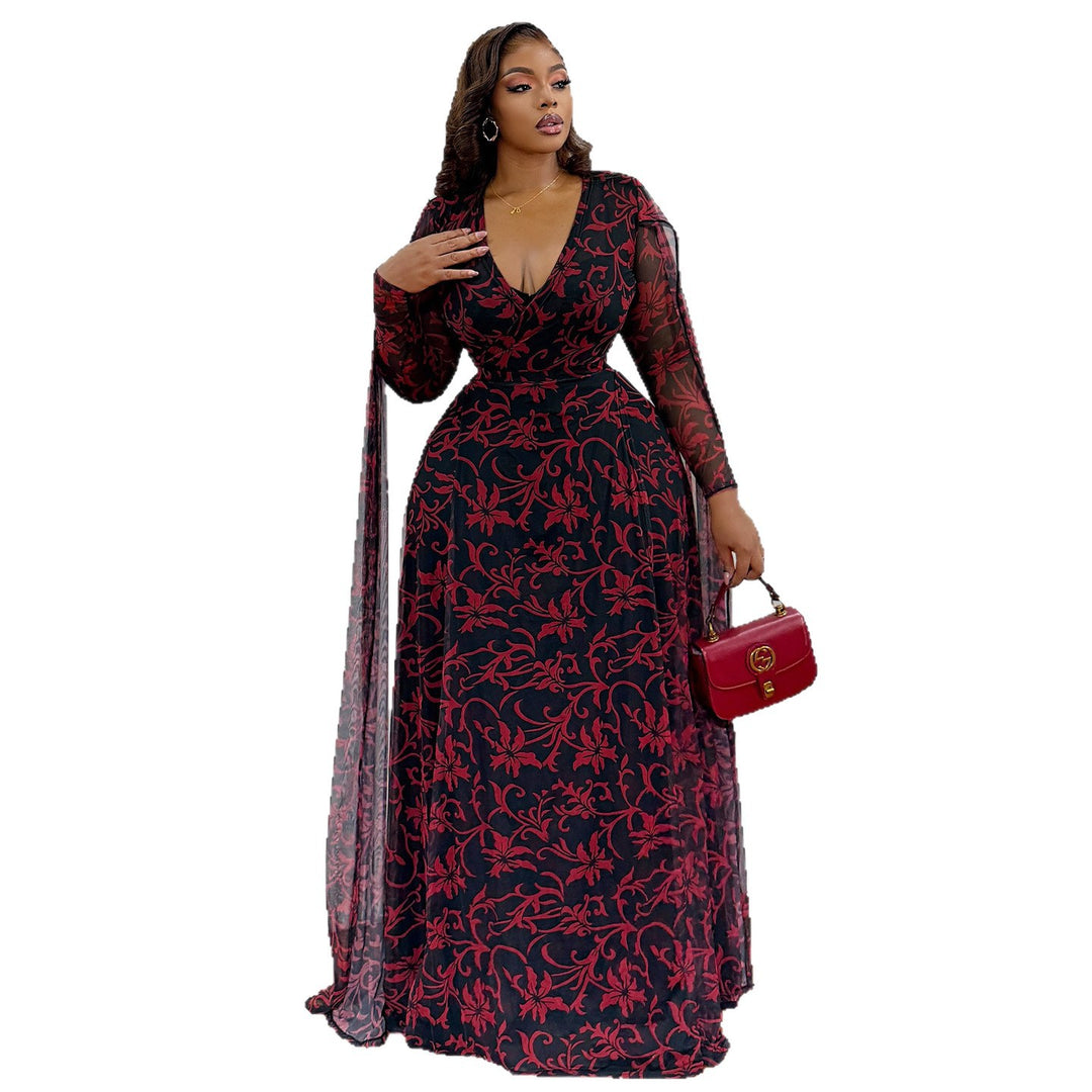 Damen Maxikleid mit floralem Transparentdesign und eleganten Ärmeln R&B