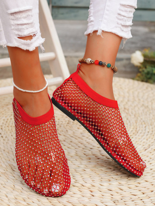 Damen Modische Netzsandalen mit funkelnden Kristallakzenten und elastischem Riemen R&B