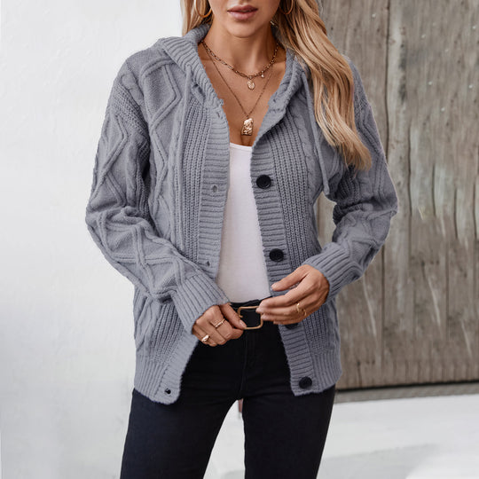 Damen Strickjacke mit Kapuze und strukturiertem Design R&B
