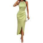 Damen Elegantes Maxikleid mit hohem Kragen und seitlichem Schlitz R&B