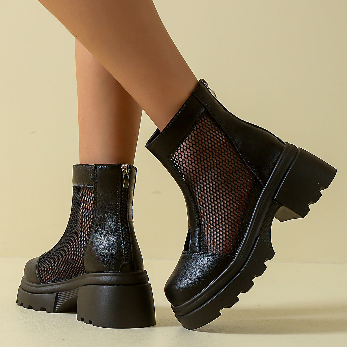 Damen trendy Verbindung von Stiefeln und Ankle Boots mit luftigen Mesh-Elementen R&B