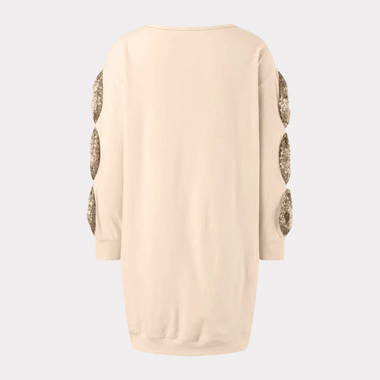 Damen Modisches Kleid mit raffinierten Pailletten-Ärmeln und V-Ausschnitt R&B