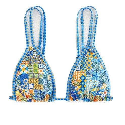 Damen Triangel-Bikini mit mehrfarbigem Patchwork-Muster R&B