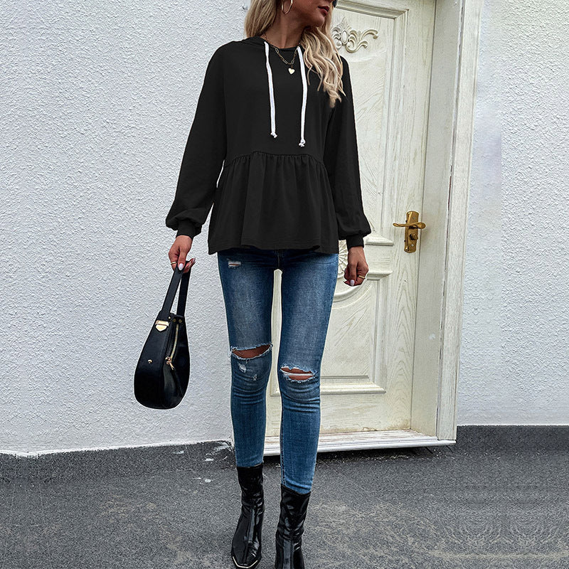 Damen lässiger Hoodie mit Rüschendetail und Kordelzug R&B