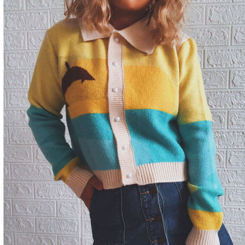 Damen Strickjacke mit verspieltem Motiv und modernem Farbverlauf R&B