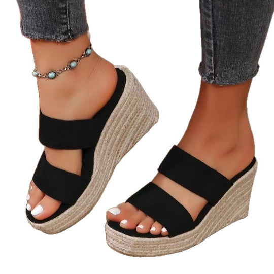 Damen Wedge-Pantoletten mit modischen Riemen und komfortablem Fußbett R&B