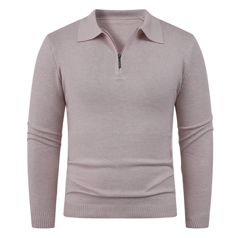Herren Strickpullover mit halb offenem Kragen und feiner Rippenstruktur R&B