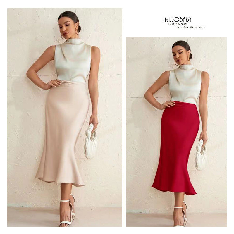 Damen eleganter Midirock mit sanftem Schnitt und hohem Bund R&B
