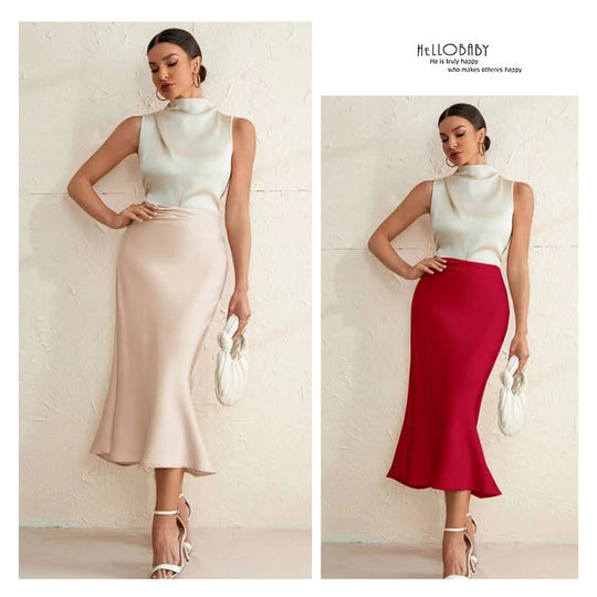 Damen eleganter Midirock mit sanftem Schnitt und hohem Bund R&B