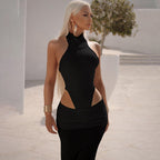 Damen Elegantes Maxikleid mit Halterneck und seitlichen Ausschnitten R&B
