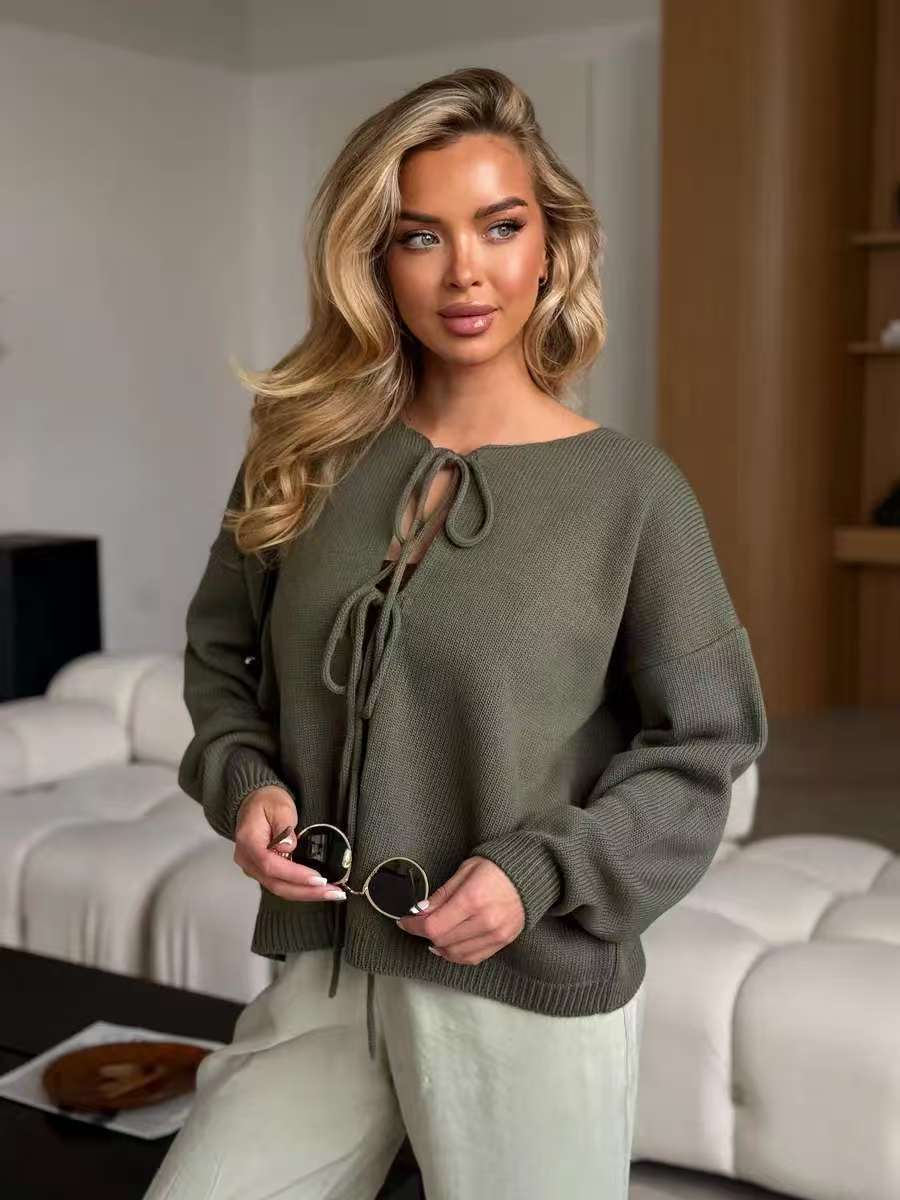 Damen Strickpullover mit eleganter Schnürung und komfortablem Schnitt R&B