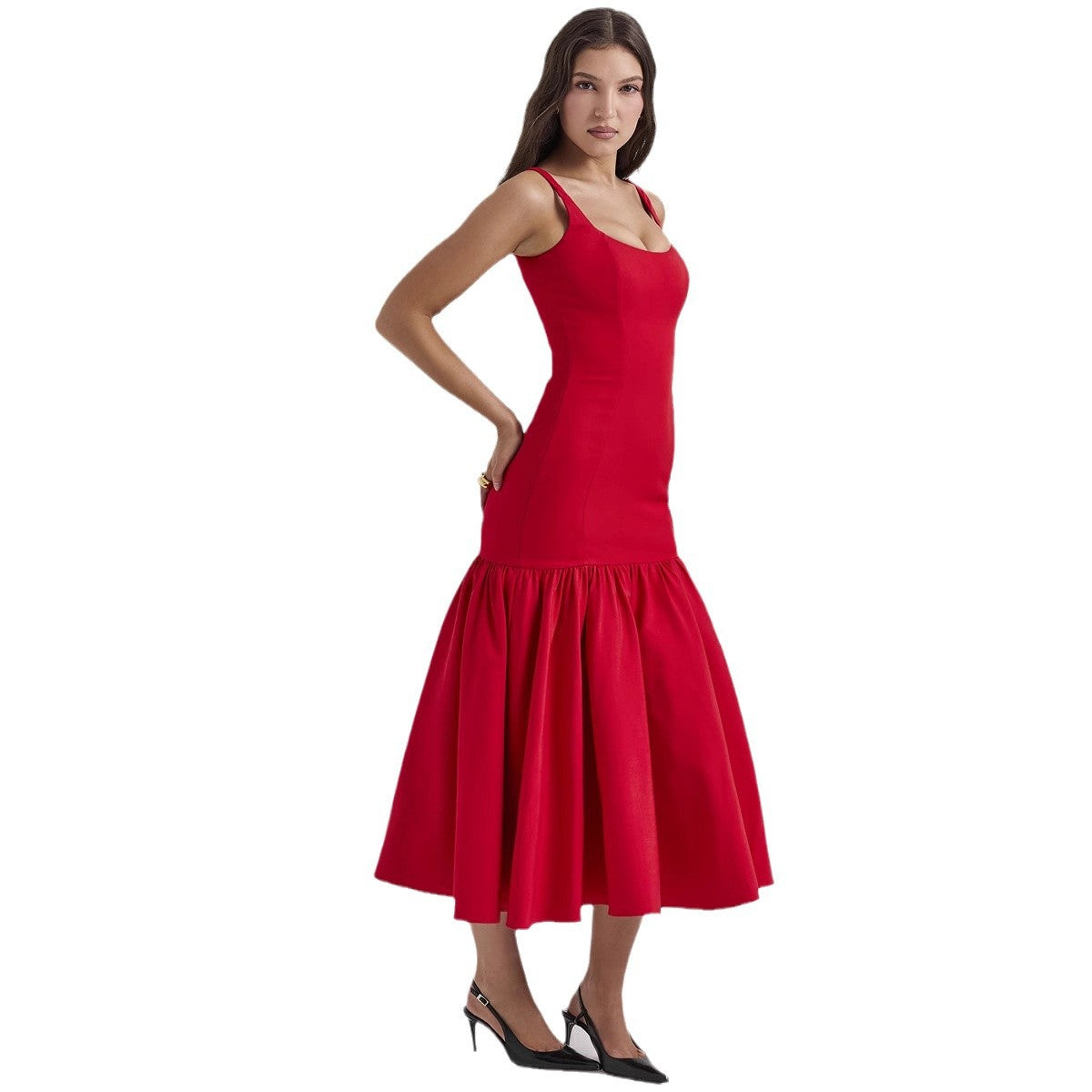 Damen Maxikleid mit schickem Taillen-Schnitt und voluminösem Rock R&B
