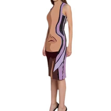 Damen Figurbetontes Midikleid mit modernem Druck R&B