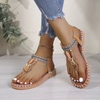 Damen Zehenstegsandalen mit kunstvoller Schmuckverzierung und bequemer Sohle R&B