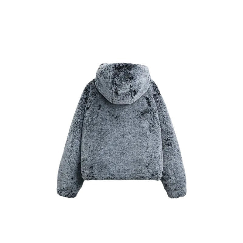 Damen Flauschige Teddyjacke mit hohem Kragen und praktischen Taschen R&B