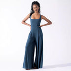 Damen Jumpsuit mit weit geschnittenem Bein und tiefem Rückenausschnitt R&B