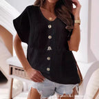 Damen legere Bluse mit Knopfleiste und asymmetrischem Schnitt