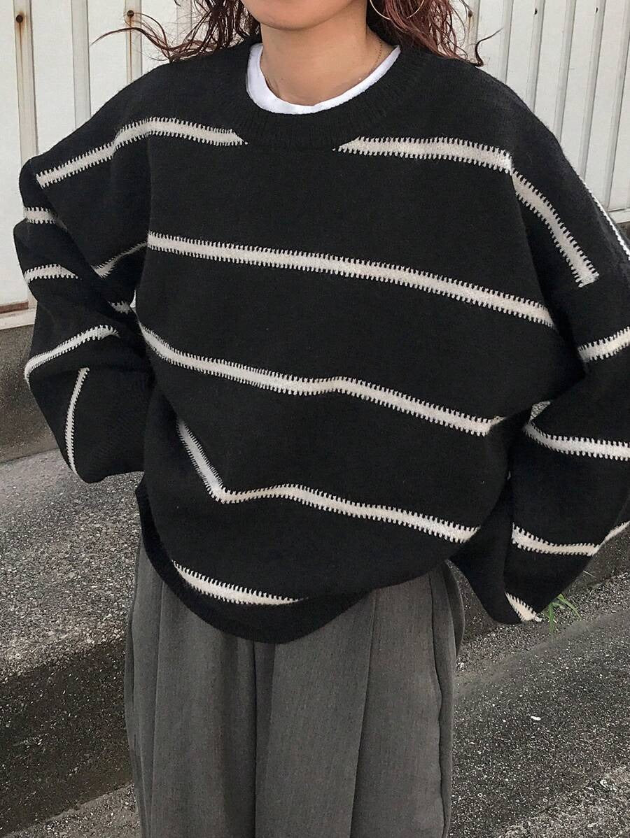 Damen Oversized Strickpullover mit trendigem Streifenmuster und lässiger Passform R&B
