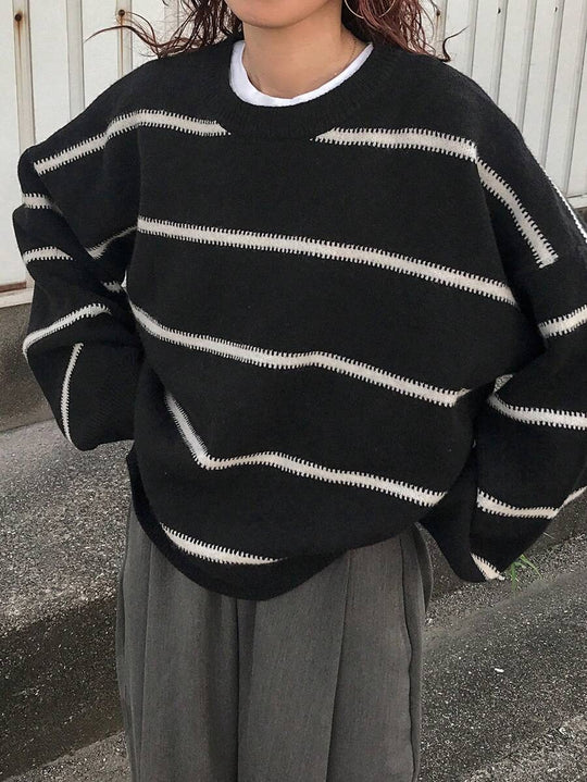 Damen Oversized Strickpullover mit trendigem Streifenmuster und lässiger Passform R&B