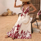 Damen Maxikleid mit tiefem V-Ausschnitt und floraler Applikation R&B