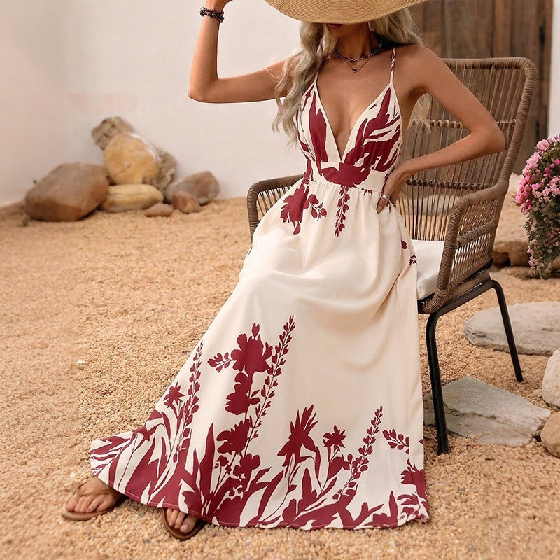 Damen Maxikleid mit tiefem V-Ausschnitt und floraler Applikation R&B