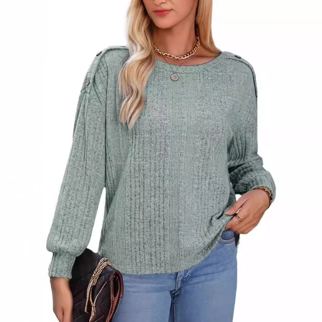 Damen Stylisches Strickoberteil mit überschnittenen Schultern und Knopfdetails R&B